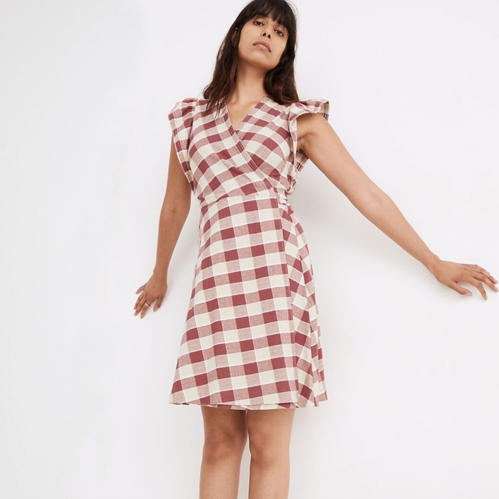 NWT Madewell Gingham Ruffled Wrap Mini Dress
